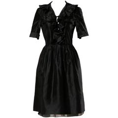 Chloe Black Silk Taffeta Dress wth Ruffled Collar 10