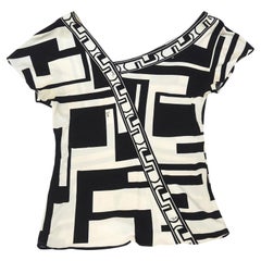 Pucci Geometric Black and Off White Silk Graphic Top Vintage