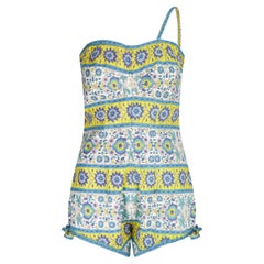 Retro 1950s Paisley One-Strap Cotton Swimsuit