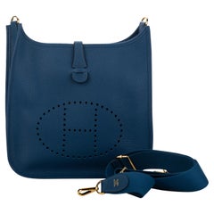 Neu in Box Hermes Evelyne PM Blau Nuit Gold Tasche