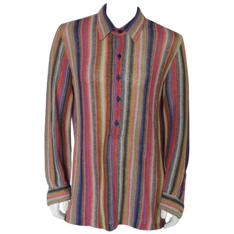 Vintage 1990s Missoni Linen Knit Multicolor Pullover Shirt