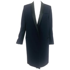 Celine Phoebe Philo 2012 Crombie Coat Dark Blue Wool & Black Satin 34