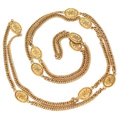 Chanel Gold Plated Chain Royal Wrap Necklace With Royal Medallions 