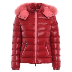 Used Moncler Red Badyfur Down Jacket w/ Detachable Fox Trim & Hood sz 1/US S