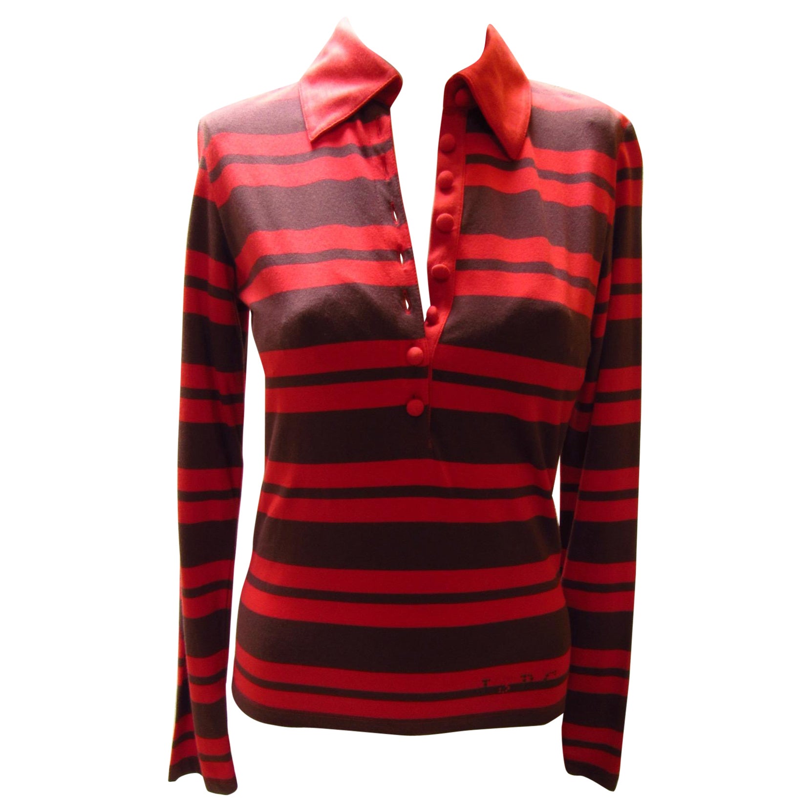 Jean Paul Gaultier Red Stripe Long Sleeved Polo For Sale