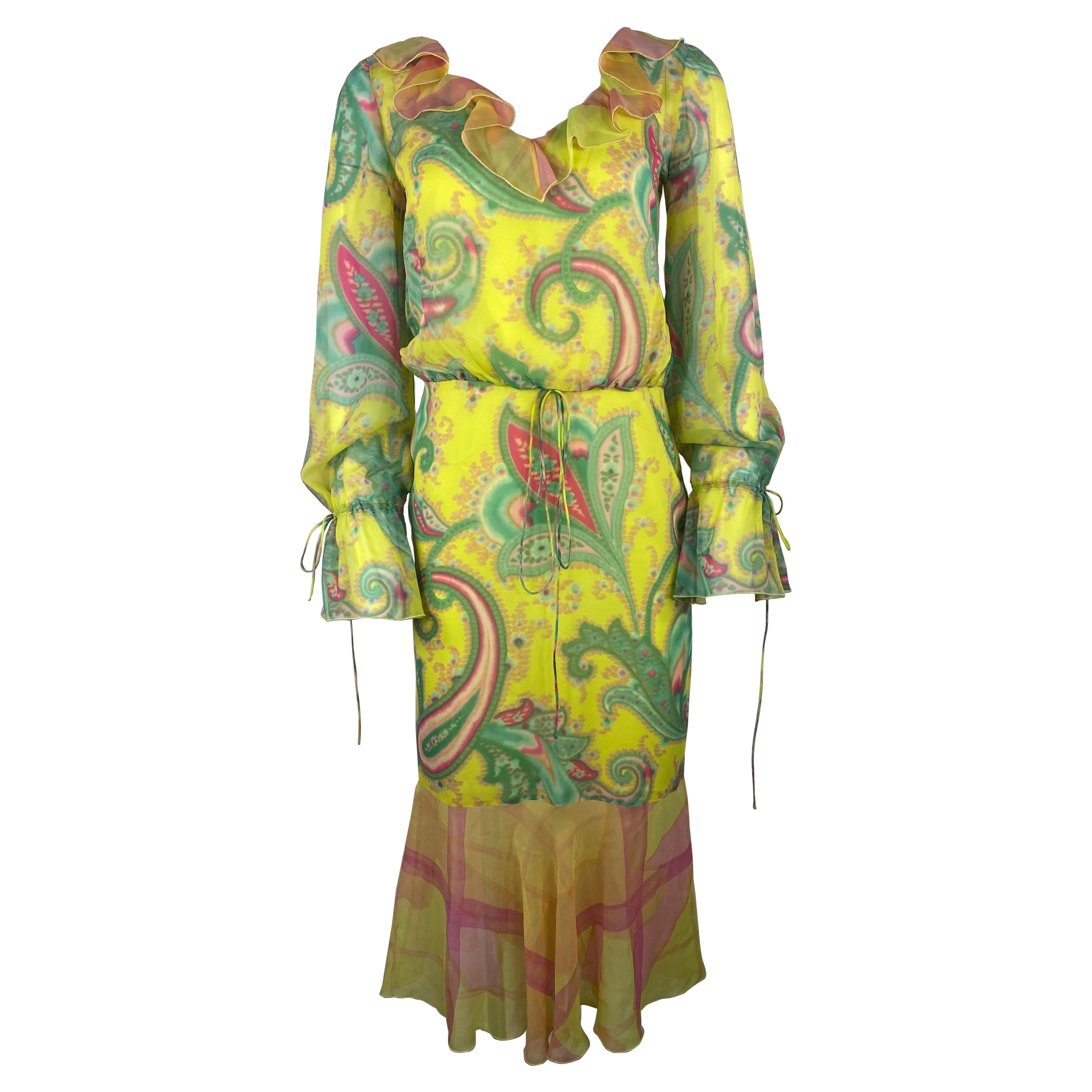 Vestimenta Multicolor Silk Midi dress, Size 34 For Sale