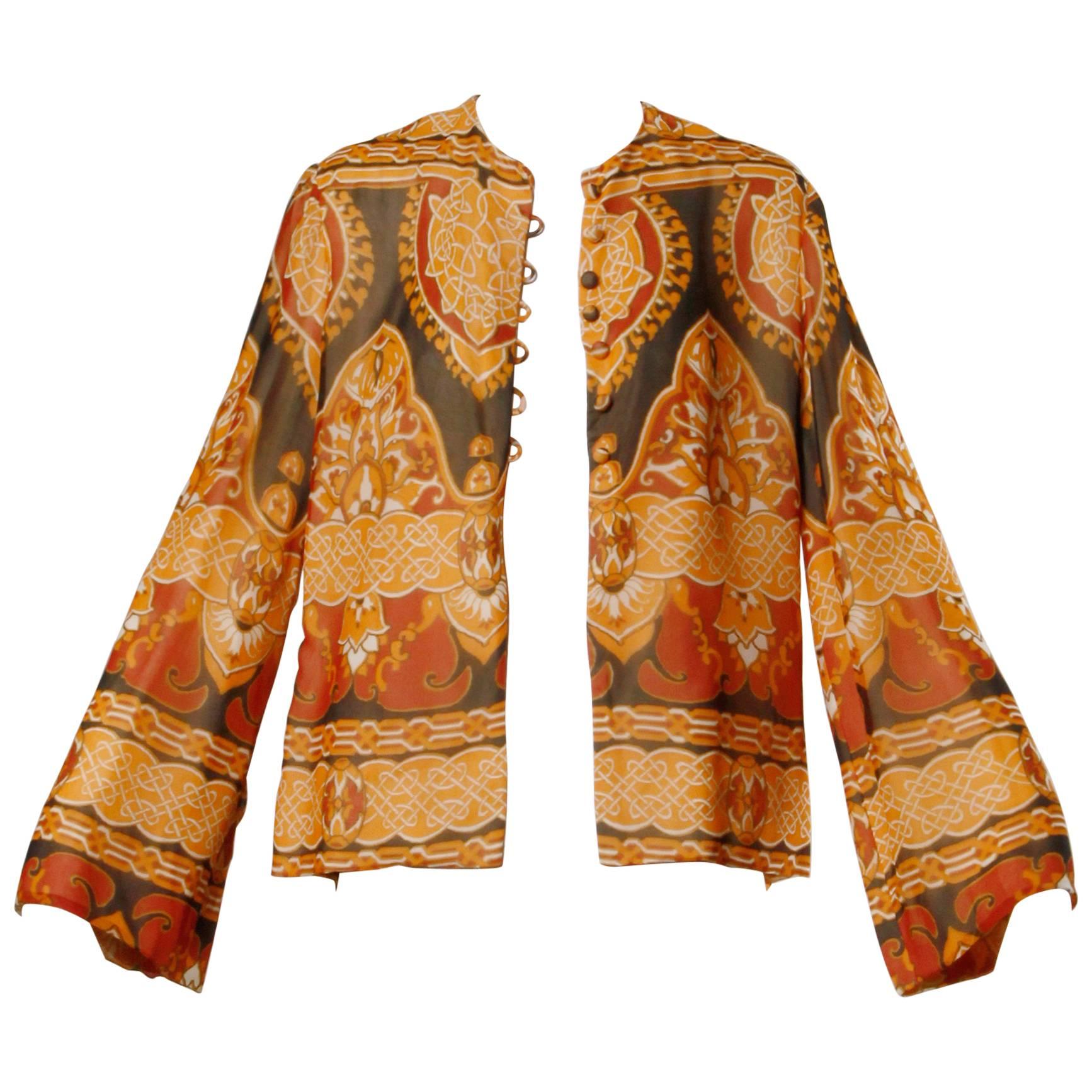 1960s Geoffrey Beene Vintage Silk Art Nouveau Print Jacket with Bell Sleeves