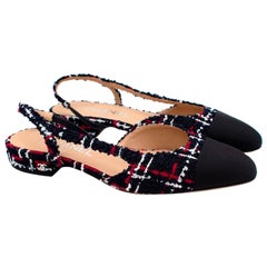 Chanel Tweed Navy/Red/White Slingback Flats For Sale at 1stDibs