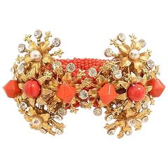 Vintage Faux Coral Clamper Bracelet 8