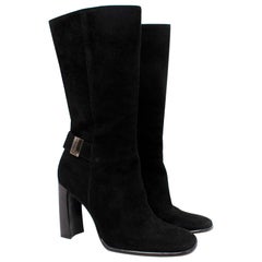 Gucci Black Suede Square Toe Heeled Boots - US 4