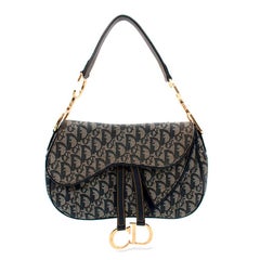 Dior Oblique Navy Jacquard Doppel-Satteltasche