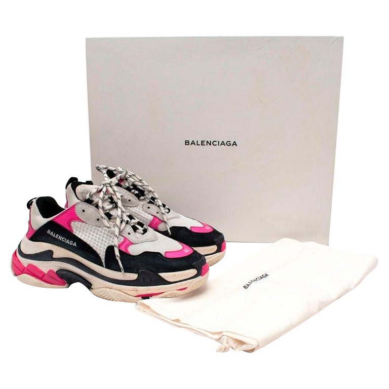  Balenciaga Triple S Black & Pink Mesh Leather Sneakers For Sale