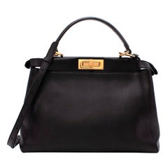 Fendi Peekaboo Medium Black Leather Top Handle/Crossbody Bag