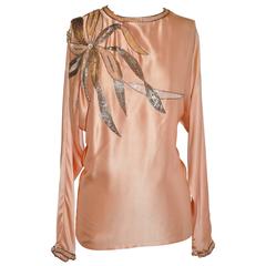 Damon for Saks Fifth Avenue Powder Pink Silk Crepe de Chine Sequin Blouse