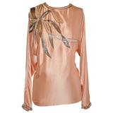 Damon for Saks Fifth Avenue Camicetta in seta crepe de chine rosa cipria con paillettes