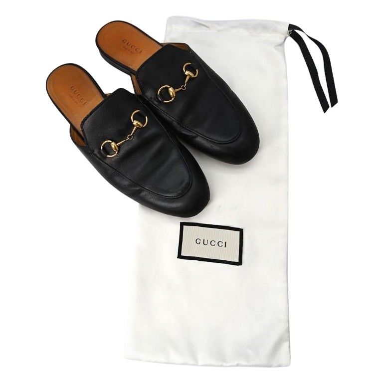 Gucci Black Princeton Horsebit Leather Backless Loafer US 7 For Sale