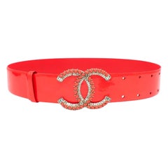 Chanel Coral Patent Leather CC Embellished Belt