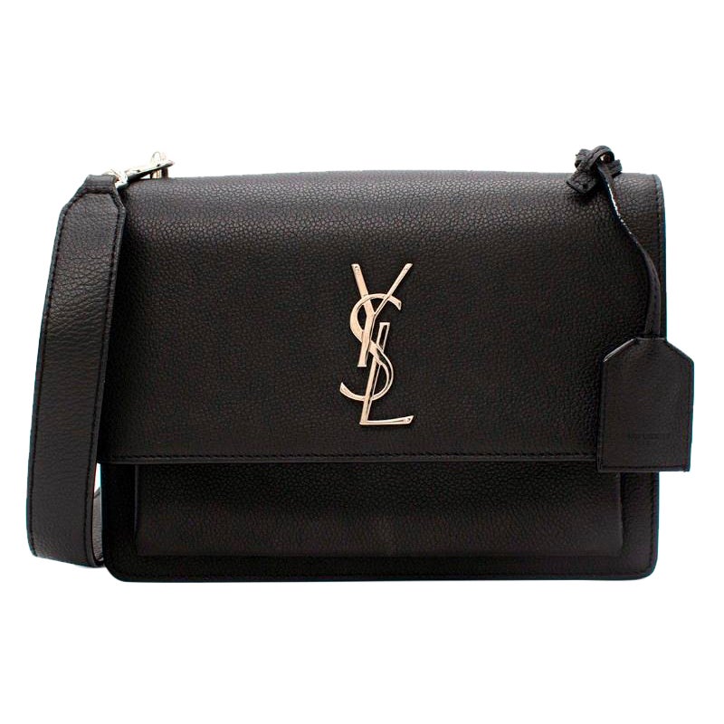 Saint Laurent Black Leather Medium Sunset Satchel Bag For Sale