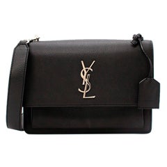 Saint Laurent Black Leather Medium Sunset Satchel Bag