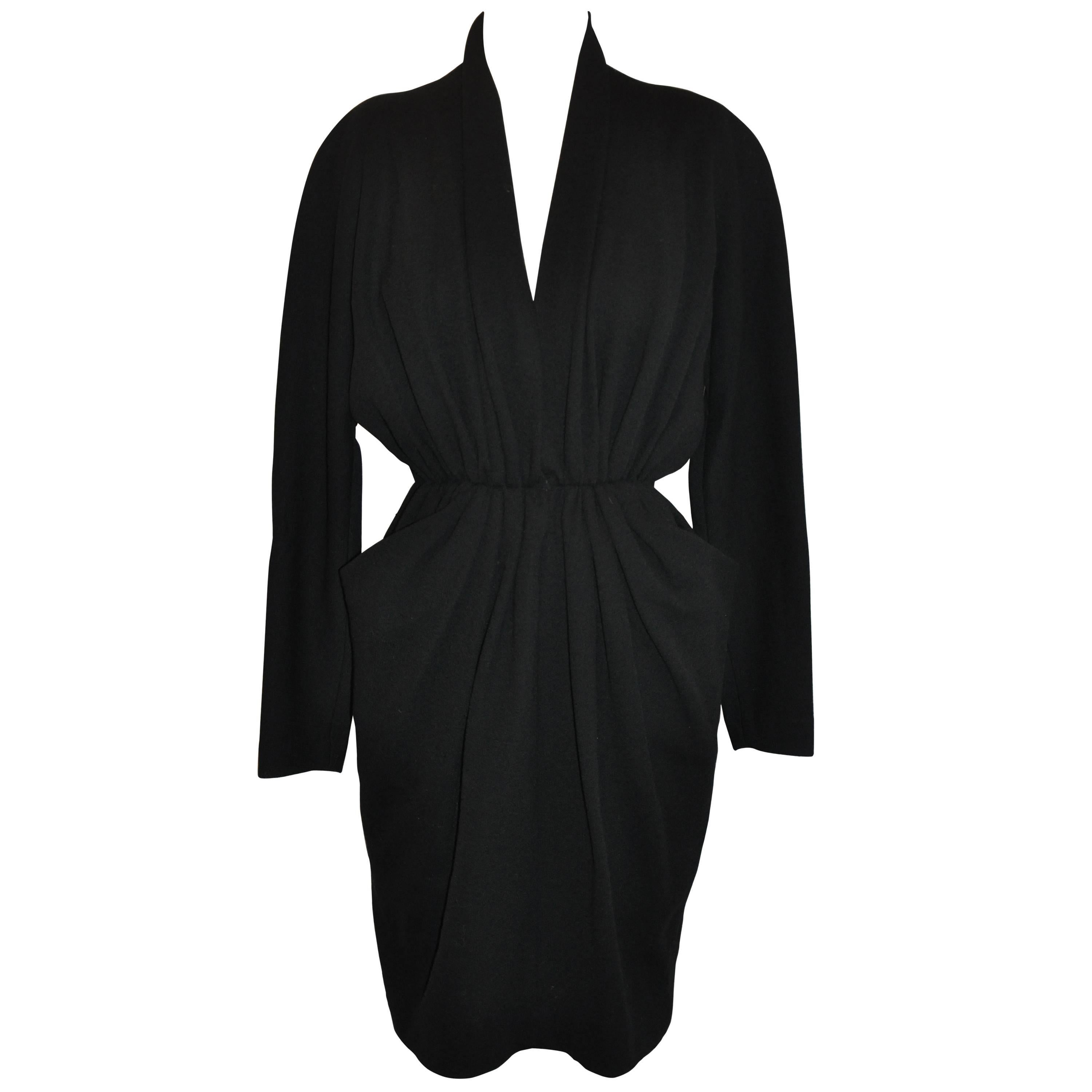 Donna Karan Iconic Signature "Sold Out" Black Wool Crepe Jersey Dress