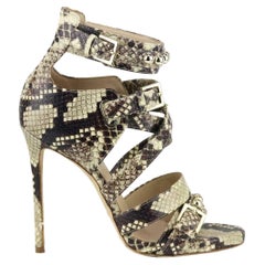 Elie Saab Studded Snake Effect Leather Sandals