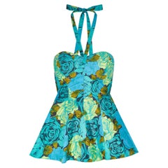 Maillot de bain deux pièces imprimé turquoise et rose Fantasie des années 1950