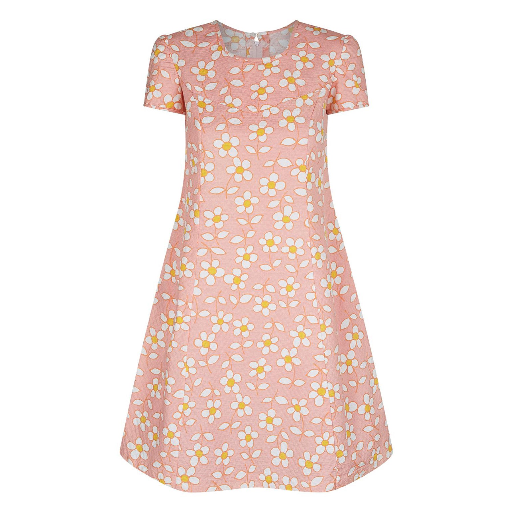 1960s A-Line Daisy Print Pink Dress For Sale