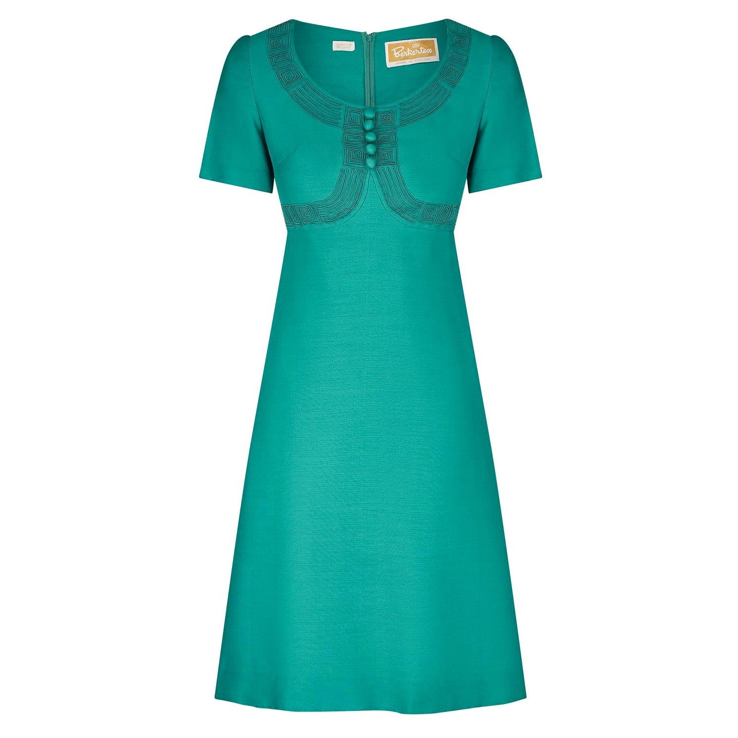 1960s Berkertex Emerald Green Dress with Soutache Work For Sale