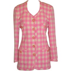 Escada Bold Pink & Cream Checkered Button Jacket