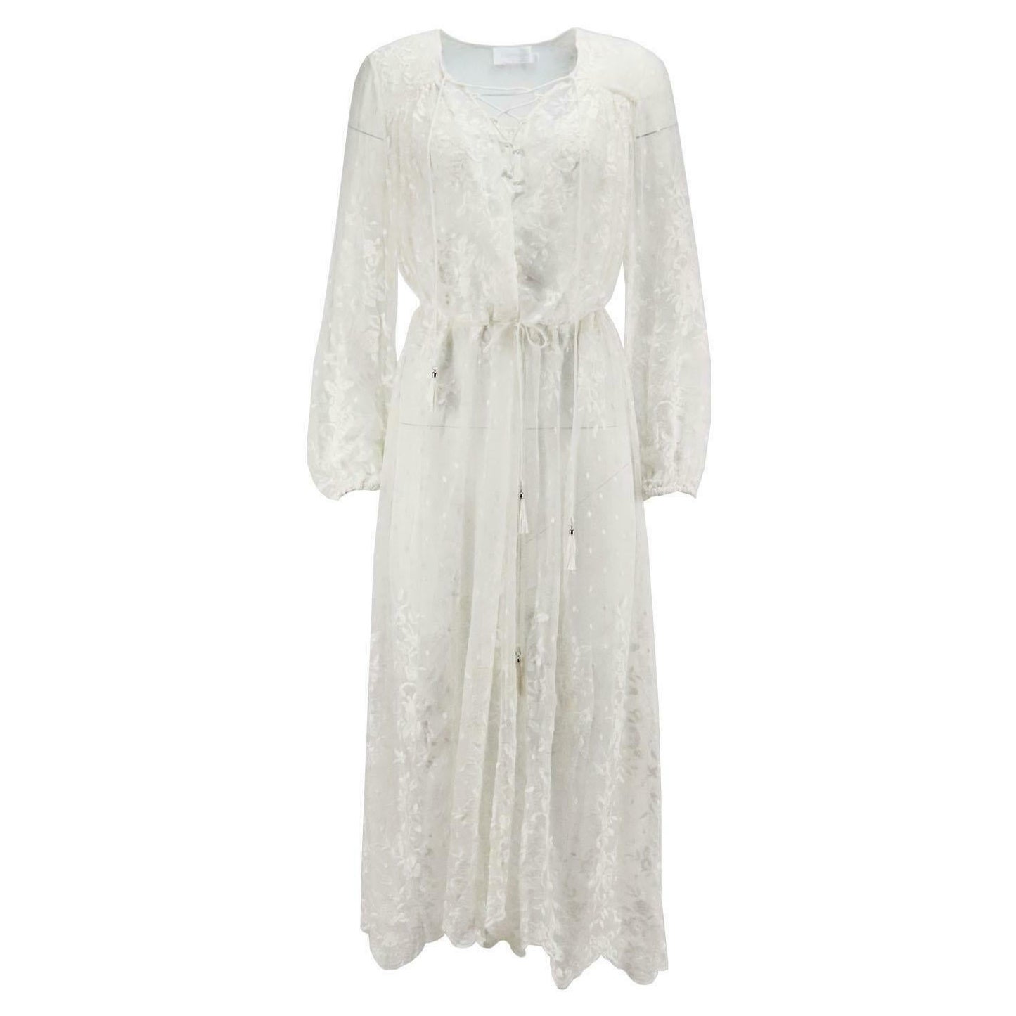 Zimmermann Roza Lace Up Embroidered Silk Georgette Midi Dress