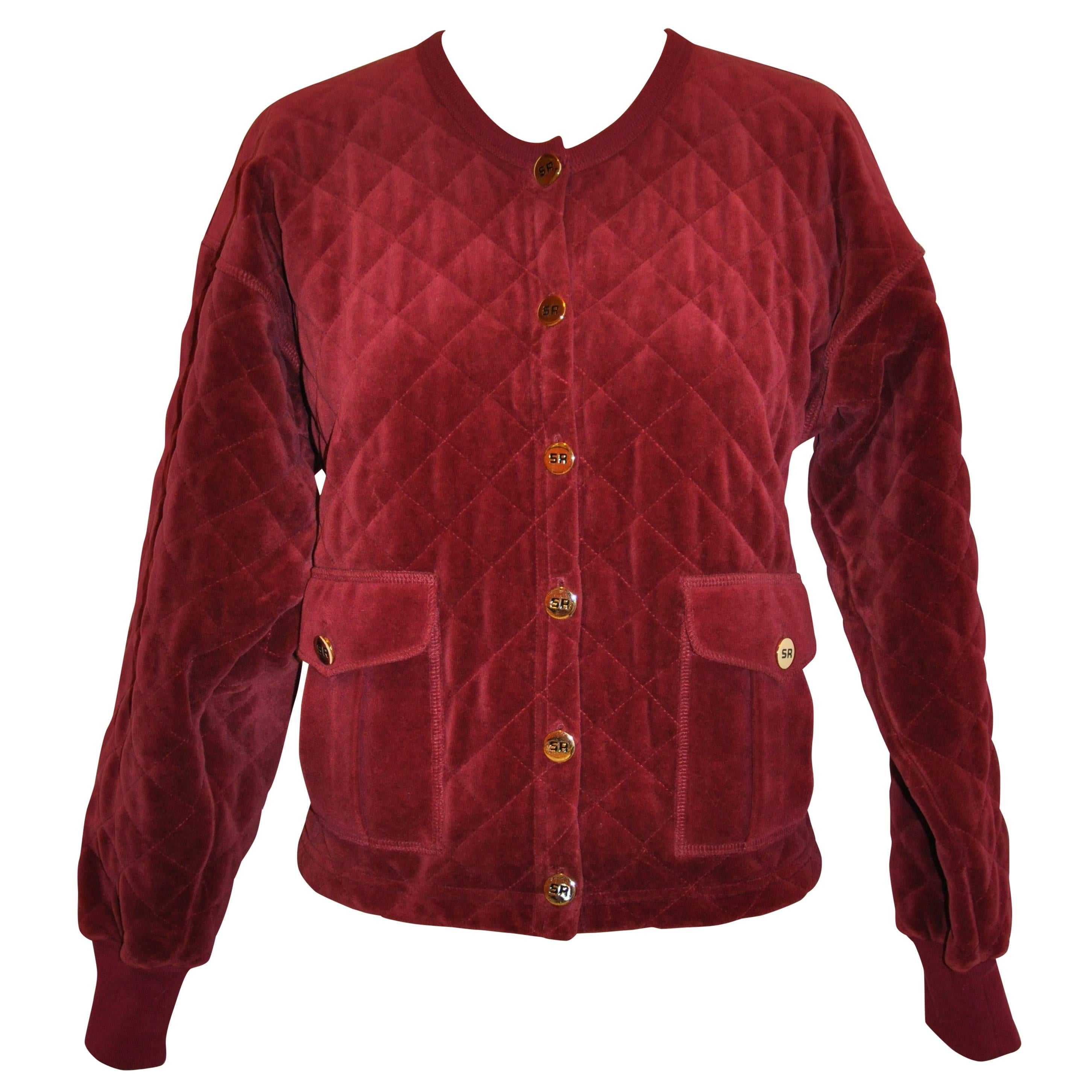 Sonia Rykiel Burgundy Quilted Cropped Cotton Button Jacket For Sale