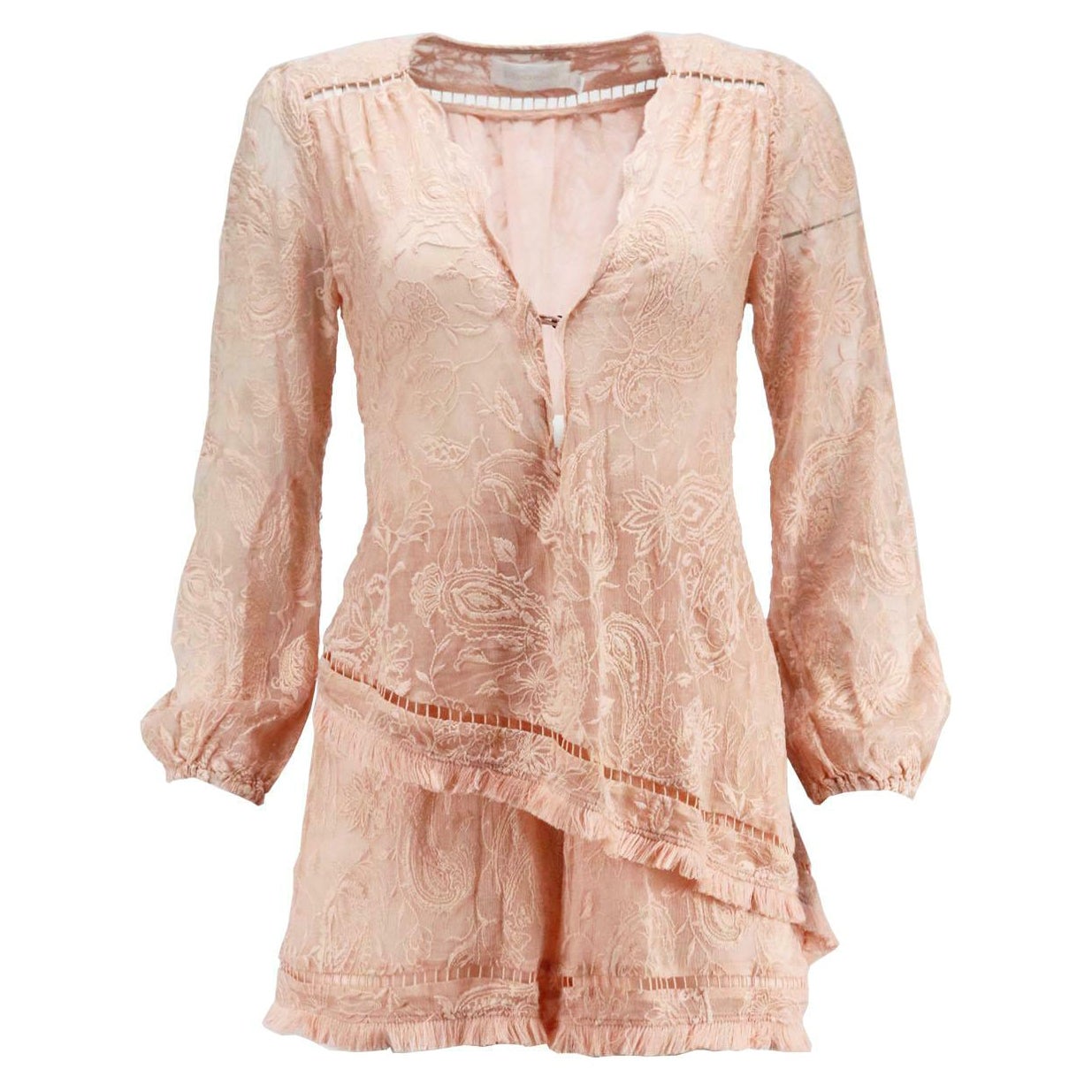 Zimmermann Henna Florting Fringe Trimmed Embroidered Silk Chiffon Playsuit