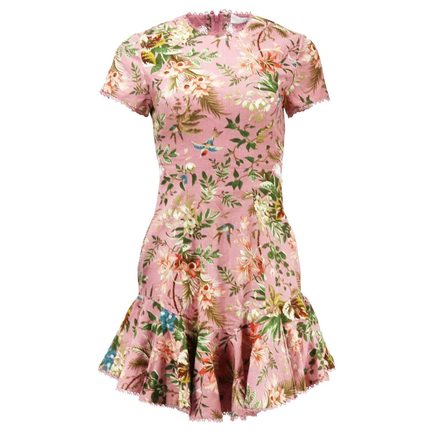 Zimmermann Tropicale Open Back Floral Printed Linen Blend Mini Dress