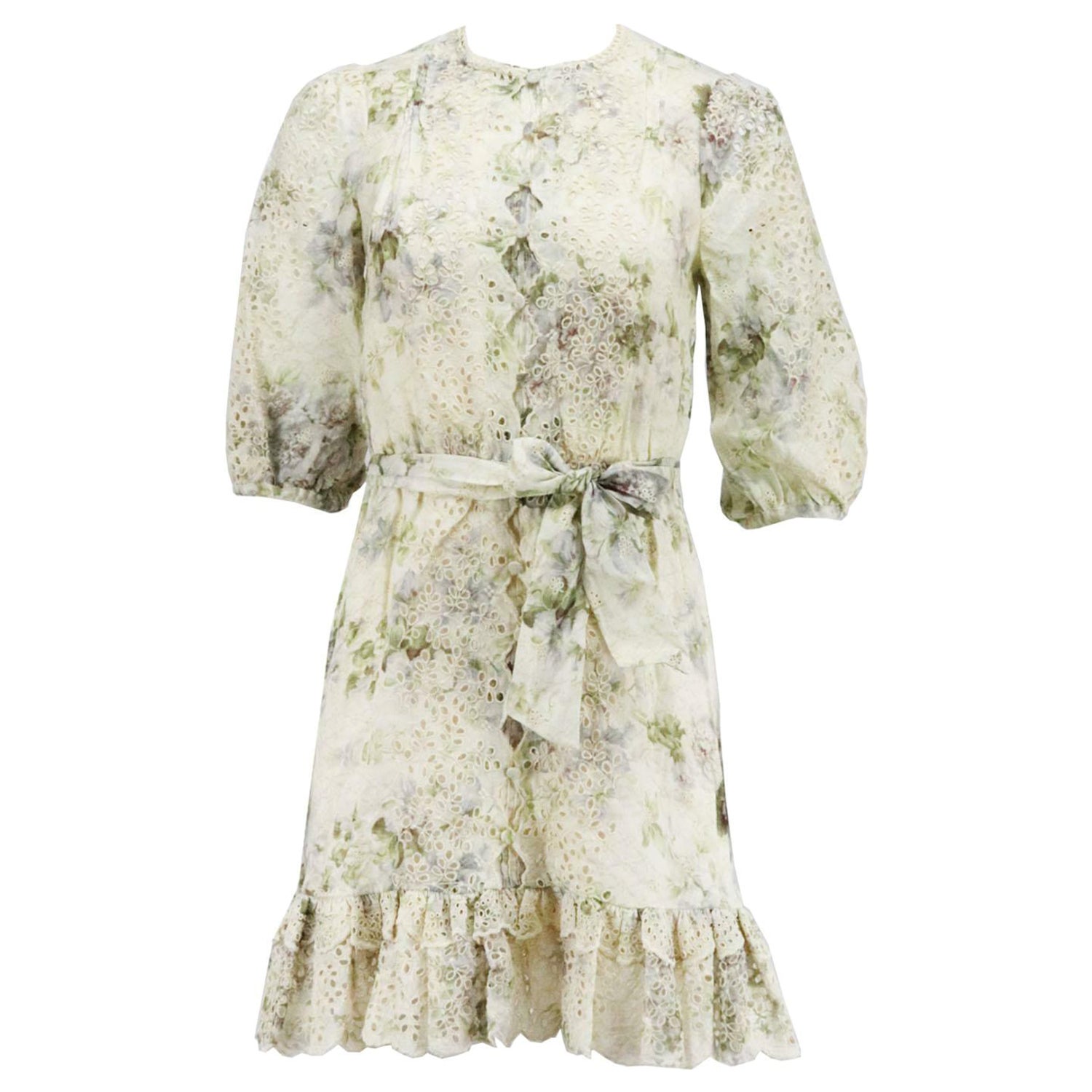 Zimmermann Floral Print Broderie Anglaise Linen Mini Dress For Sale at  1stDibs | zimmermann floral dress sale