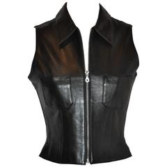 Vintage Michael Hoban/North Beach Leather Black Lambskin Zipper Vest Top
