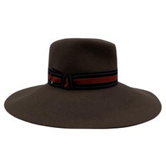 Hermes Paris Brown Felt Unisex Hat Wide Brim Size 57
