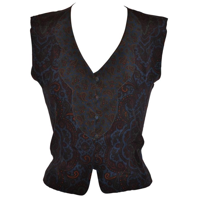 Donald Brooks Multi-Color Multi-Palsey Fully Lined Silk Vest For Sale