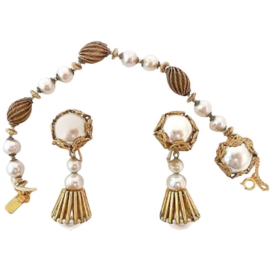 Miriam Haskell Vintage Faux Pearl Bracelet andEarrings