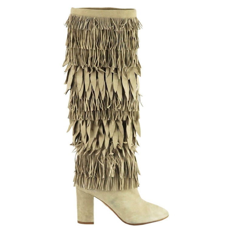 Aquazzura Woodstock Fringed Suede Knee High Boots For Sale At 1stdibs