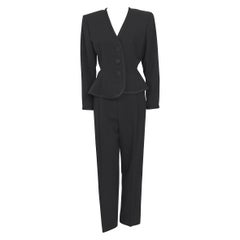 Yves Saint Laurent jet black vintage 1980s smoking satin details 2 piece suit 