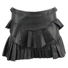Isabel Marant Cyan Ruffled Stretch Leather Mini Skirt