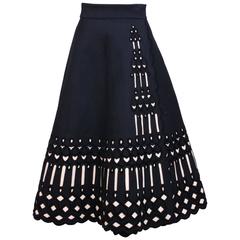Vintage Jeanne Lanvin Castillo Wool Felt Wrap Skirt w/Cutouts & Velvet Trim ca.1950's