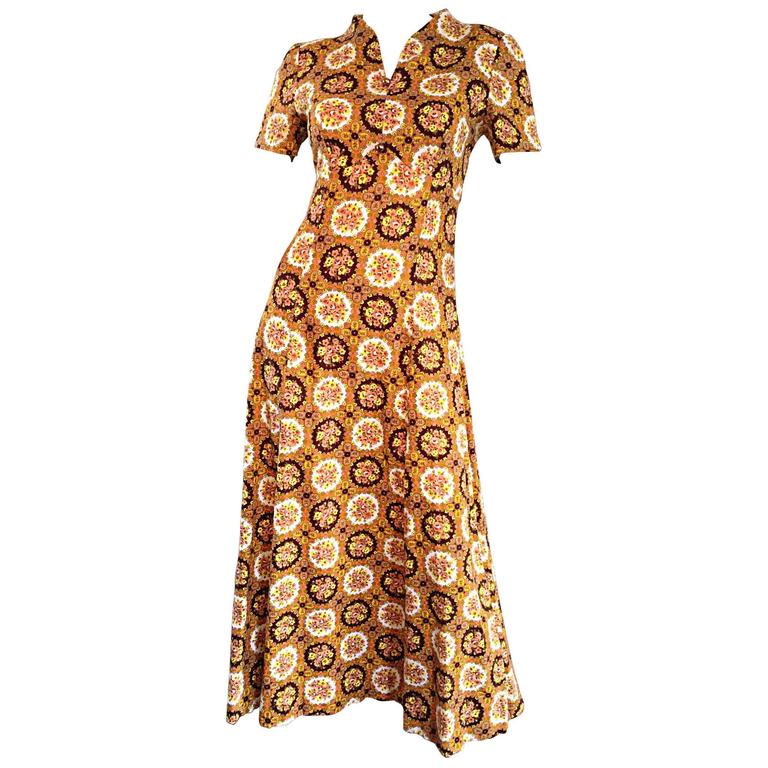 Vintage Joseph Magnin 1970s Boho Cotton Flower 70s Bohemian Ethnic Midi Dress For Sale at 1stdibs