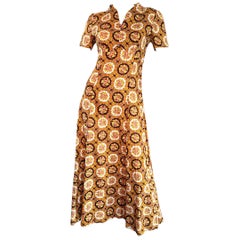 Vintage Joseph Magnin 1970s Boho Cotton Flower 70s Bohemian Ethnic Midi Dress