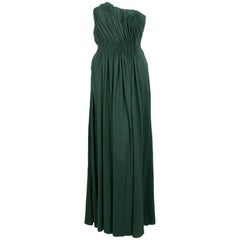 Lanvin Bottle Green Draped Jersey Strapless Evening Dress