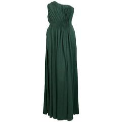 Lanvin Bottle Green Draped Jersey Strapless Evening Dress 4