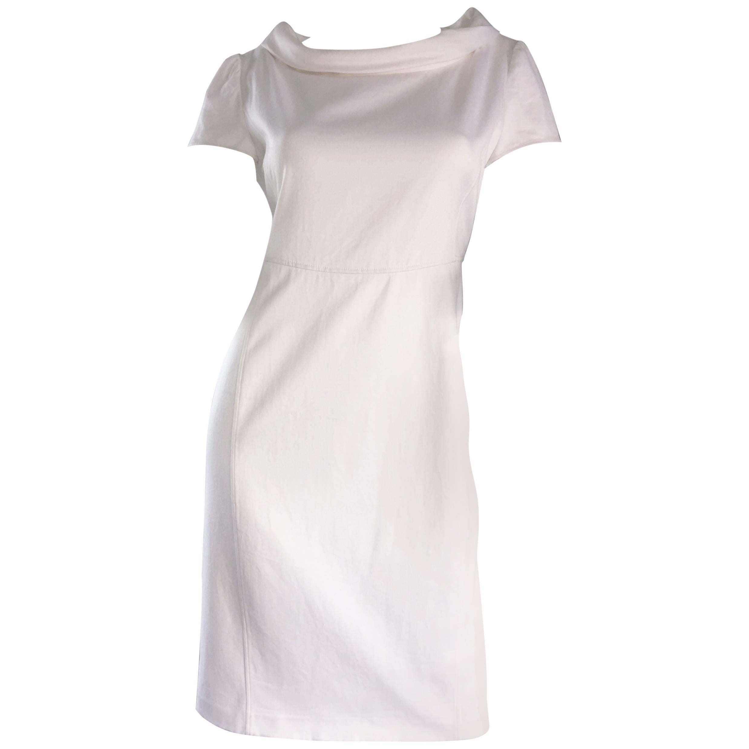 Brand New Valentino White Jackie O 1960s 60s Style Cowl Neck Dress Rt. $3, 800