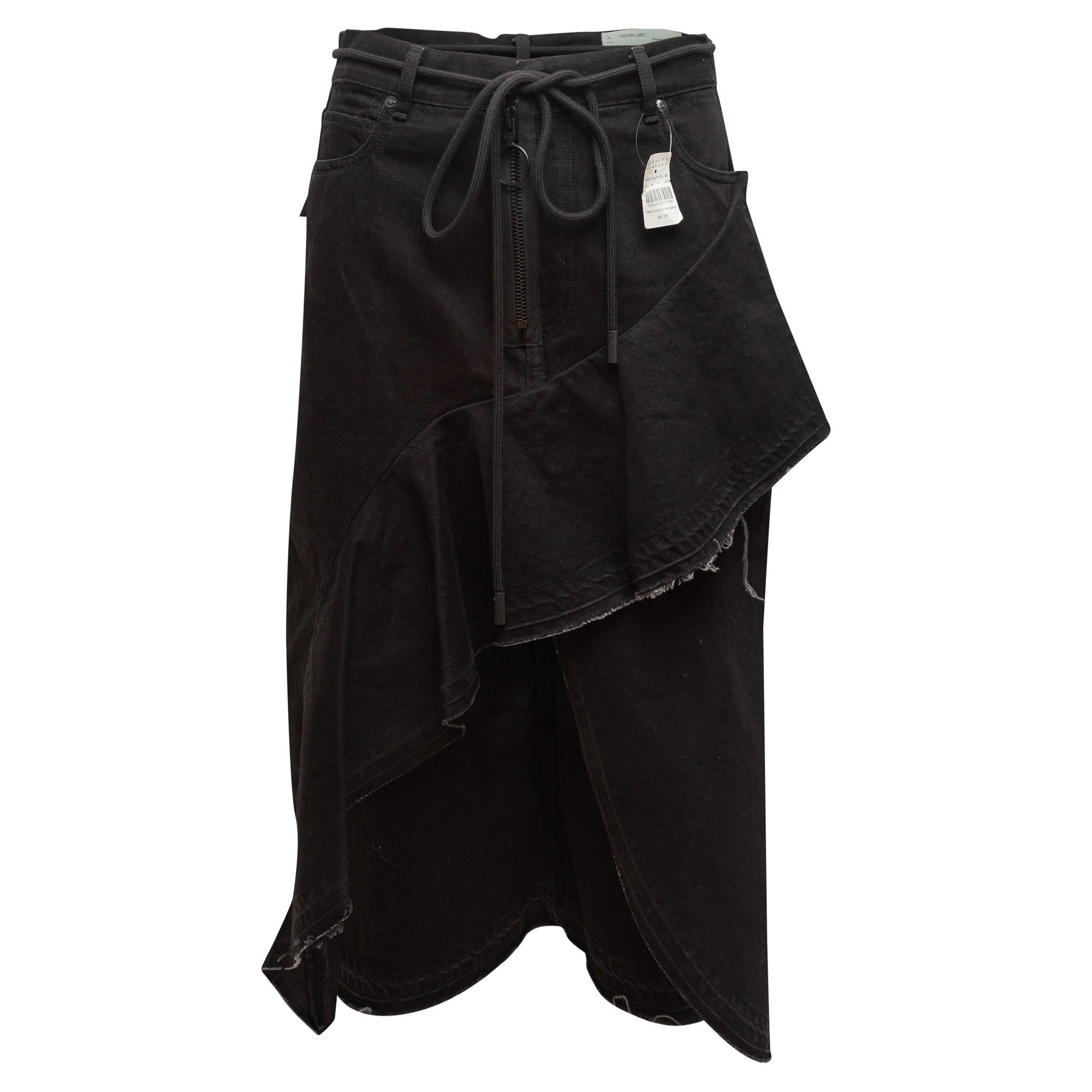 Off-White Black Denim Ruffle Midi Skirt