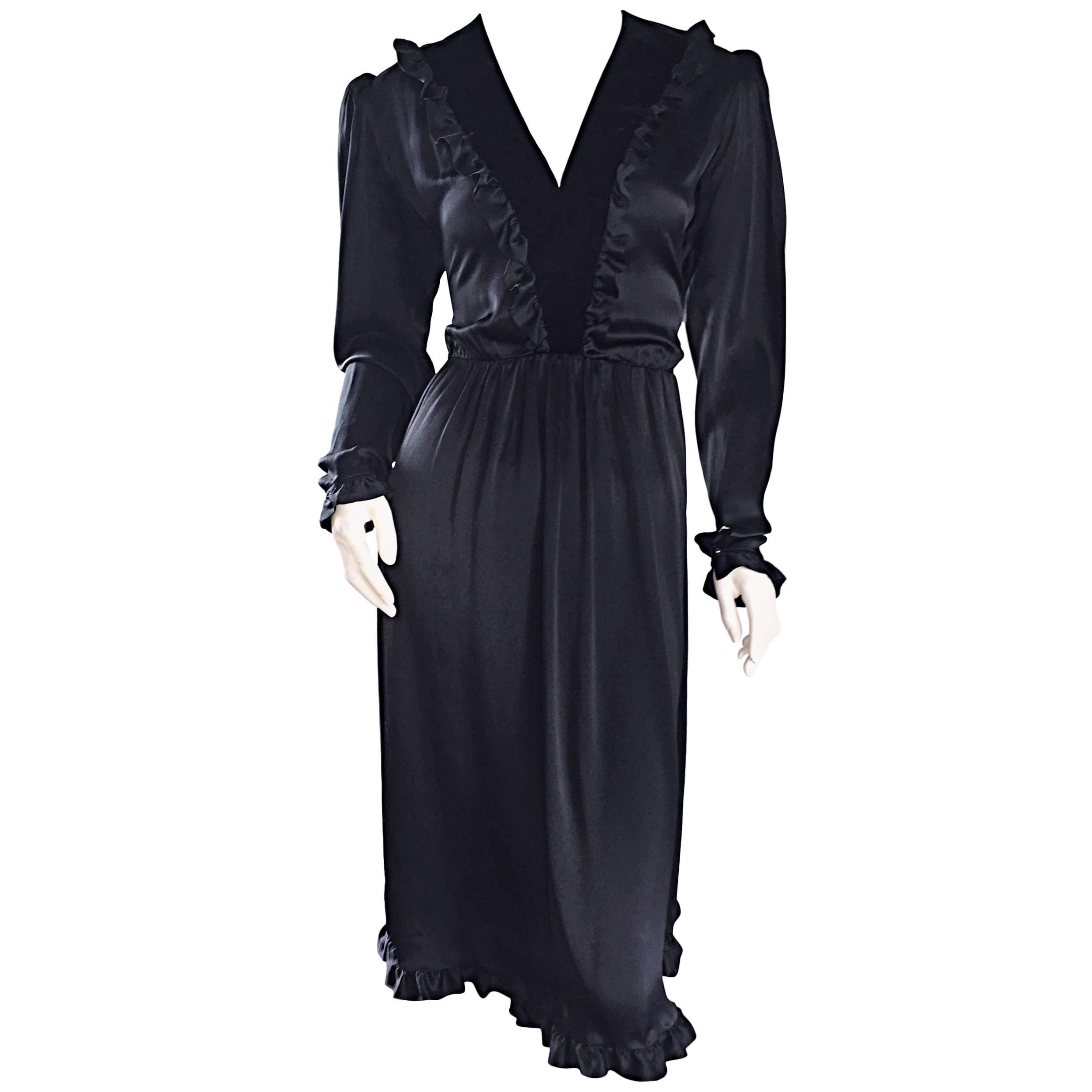 Vintage Yves Saint Laurent ' Rive Gauche ' Black Silk Russian Collection  Dress For Sale at 1stDibs