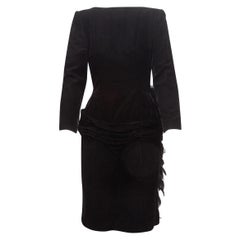 Oscar de la Renta Black Velvet Feather-Accented Dress